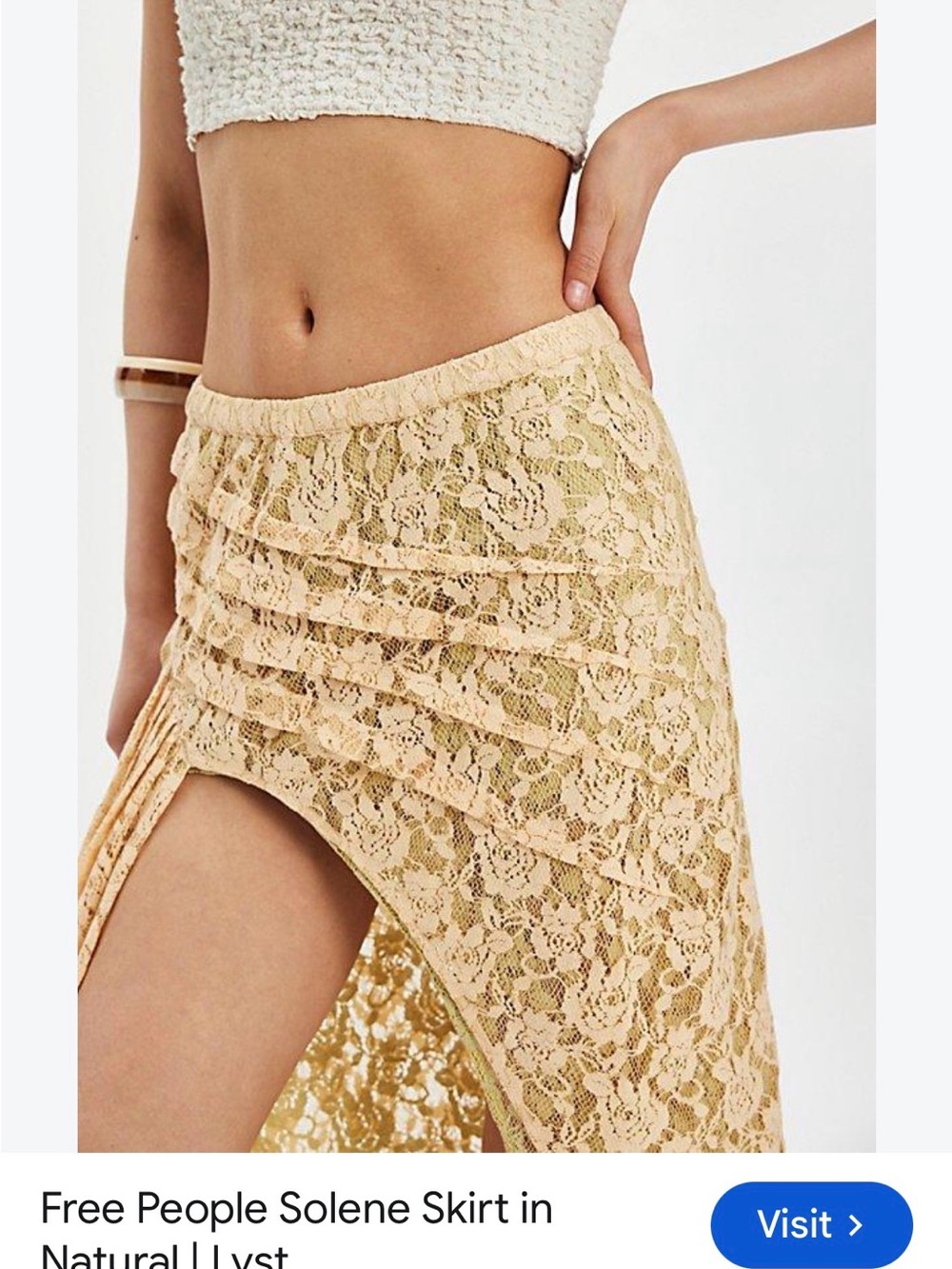 Free People Solene Pale Yellow Lace High-Low Maxi Skirt with Front Draped Slit X - Picture 3 of 7